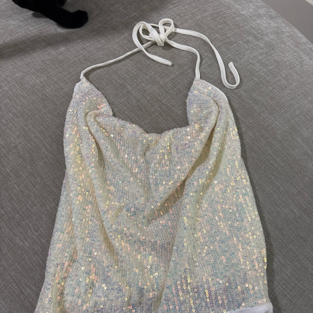 American Threads White Sequin Bodysuit